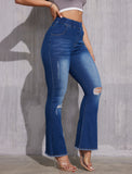 Ripped Slim Fit Wide Leg High Waist Elastic Waist Jeans for Women