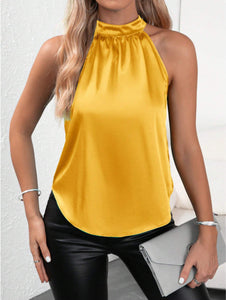 Summer Satin Vest Women Solid Color off Shoulder Halter Sleeveless Top
