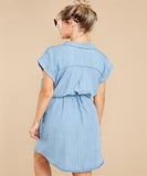 Casual Solid Color Waist Tight Women Denim Long Shirt