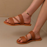 Knitted Belt Flat Slippers Women Simple Lightweight Beach Slippers Sliprs