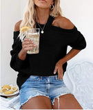 Autumn Winter Office plus Size Sexy off-the-Shoulder Solid Color Loose Knitted Sweater for Women