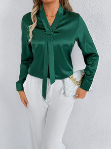 Women Summer Satin Shirt White Women Long Sleeve Satin Top Shirt