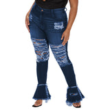 Hole Washing Horn Street Trend Tight Plus Size Women Jeans
