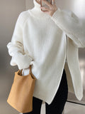 Design Double Headed Oblique Zipper Turtleneck Sweaters Women Clothing Autumn Winter Lazy Casual Sweater