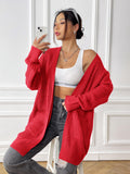 Real Shot Women Clothing Double Pocket Simple Casual Sweater Cardigan