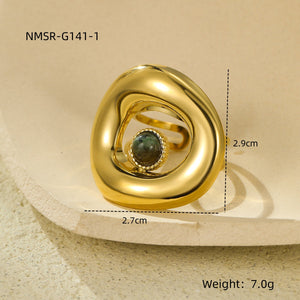 Titanium Steel 18K Gold Plating Geometric Abstract Inlaid Natural Stone Stainless Steel Ring