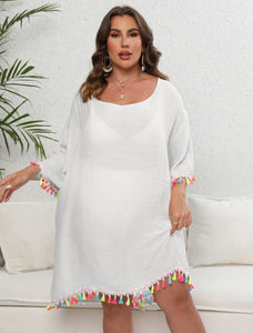 Women Dress plus Size Women Clothes Tassel Stitching off Neck Sexy Backless Lace up Beach Dress