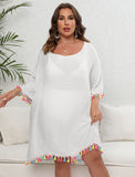 Women Dress plus Size Women Clothes Tassel Stitching off Neck Sexy Backless Lace up Beach Dress
