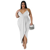 Plus Size Women Clothing Adjustable Shoulder Strap Sleeveless V Neck Stretch Dress