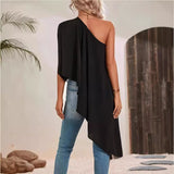 Women Solid Color Casual Sloping Shoulder Off The Shoulder Irregular Asymmetric Sleeveless Loose Top Dress