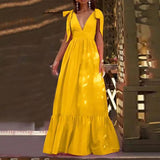 Dress Spring Summer Off Shoulder Sexy Backless Bow Sling Large Swing Dress