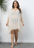 Plus Size Women Dress Hand Crocheting Stitching Sexy Backless Tassel Slit Loose Beach Cover-up Crochet