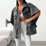 Plus Size Women Clothing Denim Drop-Shoulder Sleeve Small Coat