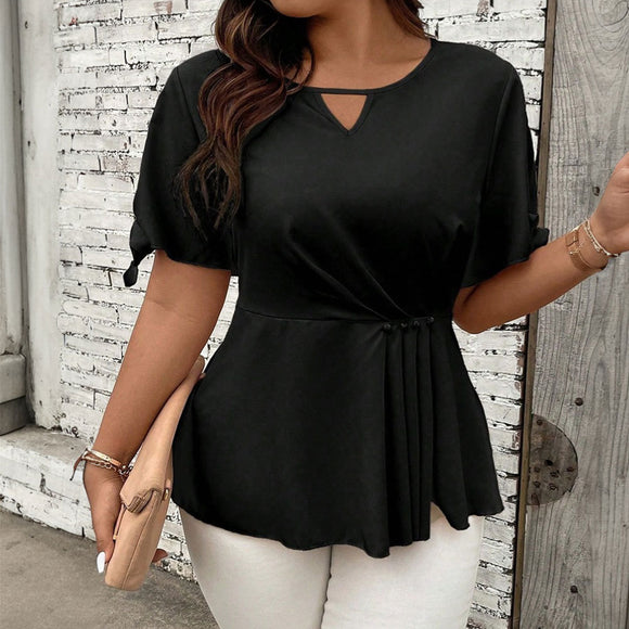 Summer Shein plus Size Women Simple Casual T shirt Waist Tight Slimming Sense Top