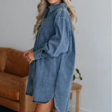Spring Casual Button Slimming Long Sleeve Denim Dress Women (Without Belted)