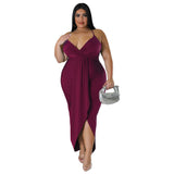 Plus Size Women Clothing Adjustable Shoulder Strap Sleeveless V Neck Stretch Dress