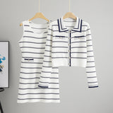 Knitted Dress Women Summer Lazy Casual Striped Cardigan Dress Two Piece Sets