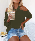 Autumn Winter Office plus Size Sexy off-the-Shoulder Solid Color Loose Knitted Sweater for Women
