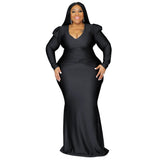 Plus Size Women Clothes Sexy Dress Nightclub V neck Formal Dress Solid Color Maxi Dress Autumn Winter Long Sleeve