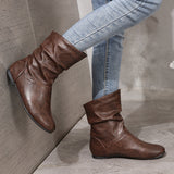 Women Boots Round Toe Low Heel Low Top Sleeve Faux Leather Women Leather Boots All Match Simple Slip On Women Ankle Boots