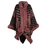 Women Fur Collar Shawl Autumn Winter Thickened Warm Knitted Cape
