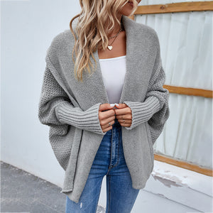 Autumn Winter Women Knitted Sweater Solid Color Batwing Sleeve Sweater Cardigan Coat Women