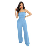 Lace up Fashionable Bandeau Sexy Backless Elastic Waist Loose Straight Jumpsuit