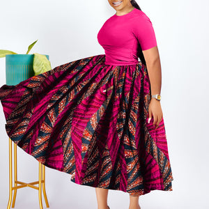 Plus Size Women Clothing Pleated African Black Swing Dress