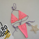 Sexy Triangle Soft Bag Drawstring Bikini Strap Backless Lace Up Swimsuit Women
