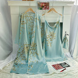 Printed Small Cherry Pajamas Women Simple Artificial Silk Home Wear Thin Robe Ice Silk Cami Dress Nightdress