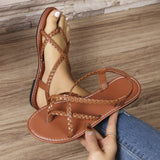 Women Flip Toe Woven Flat Beach Sandals Casual plus Size Internet Sandals Slip on Women Shoes