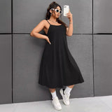 Plus Size Women Clothes Casual U Neck Sleeveless Dress High Waist A line Slip Dress