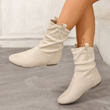 Pleated Women Ankle Boots Pattern Ear Bar Women Boots Flat Bottom Women Casual Boots