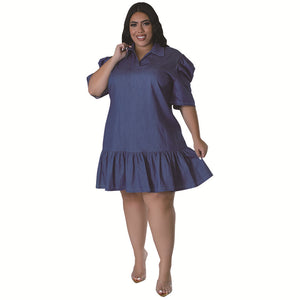 Plus Size Women Clothing Denim Collared T Shirt Shory Dress