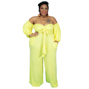 Plus Size Sexy Tube Top Solid Color Jumpsuit Wide Leg Pants