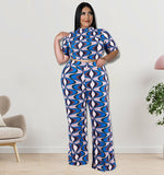 Plus Size Women Clothes Summer Short Sleeved T shirt Set Straigh Leg Trousers