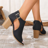 Black Faux Leather Belt Buckle Open Toe Women Sandals Thick Heel Height Increasing Comfortable Women High Heeled Sandal Sandal Boots