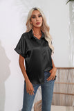 Shot Roll Sleeve Satin Shirt Women Satin Artificial Silk Short Sleeve Shirt Women Clothing