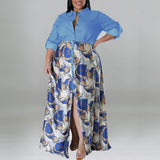 Plus Size Fall Women Clothing Open Chest Collar Long Sleeve Dress