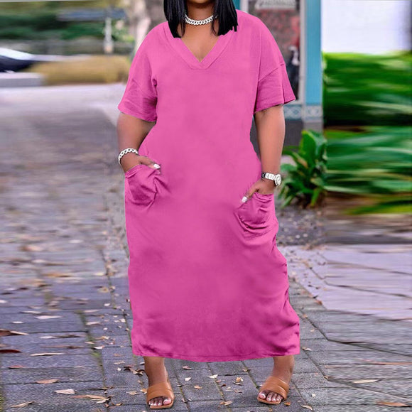Women Sexy V neck Loose plus Size Dress
