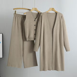 Loose Knitted Sweater Three Piece Set Women Autumn Long Sleeved Cardigan Trendy Thin Looking Casual