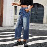 Street Washing Worn Jeans Spring Autumn Straight Loose High Street Vibe Cropped Pants