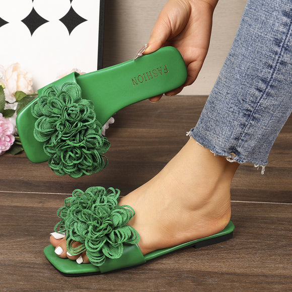 Floral Flat Square Toe Slippers for Women Outdoor Casual Lightweight Beach Slippers