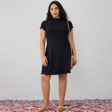 Plus Size Women Simple Elegant Short Sleeve Knitted Long Short Sleeve Dress Slimming Cinched Swing Dress