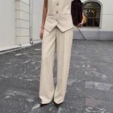 Spring Summer Office Vest Wide Leg Pants Two Piece Set