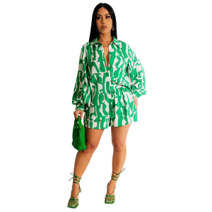 Summer Women Clothing Sports Casual Loose Long Sleeve Shorts Suit