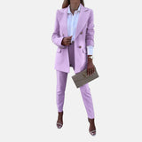 Spring Autumn Women Solid Color Two Piece Set Casual Trousers Set