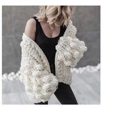 Office Loose Short Winter Hand Woven Ball Lantern Sleeve Sweater Coat Women