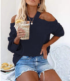 Autumn Winter Office plus Size Sexy off-the-Shoulder Solid Color Loose Knitted Sweater for Women