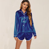 Artificial Silk Long Sleeve Shorts Home Wear Pajamas Women